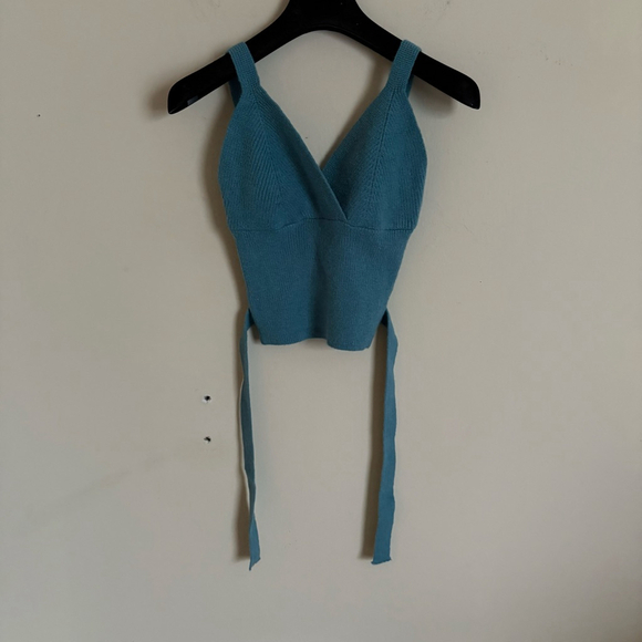 COMMENSE Teal Knit Wrap V-Neck Crop Top Size M - Picture 4 of 14